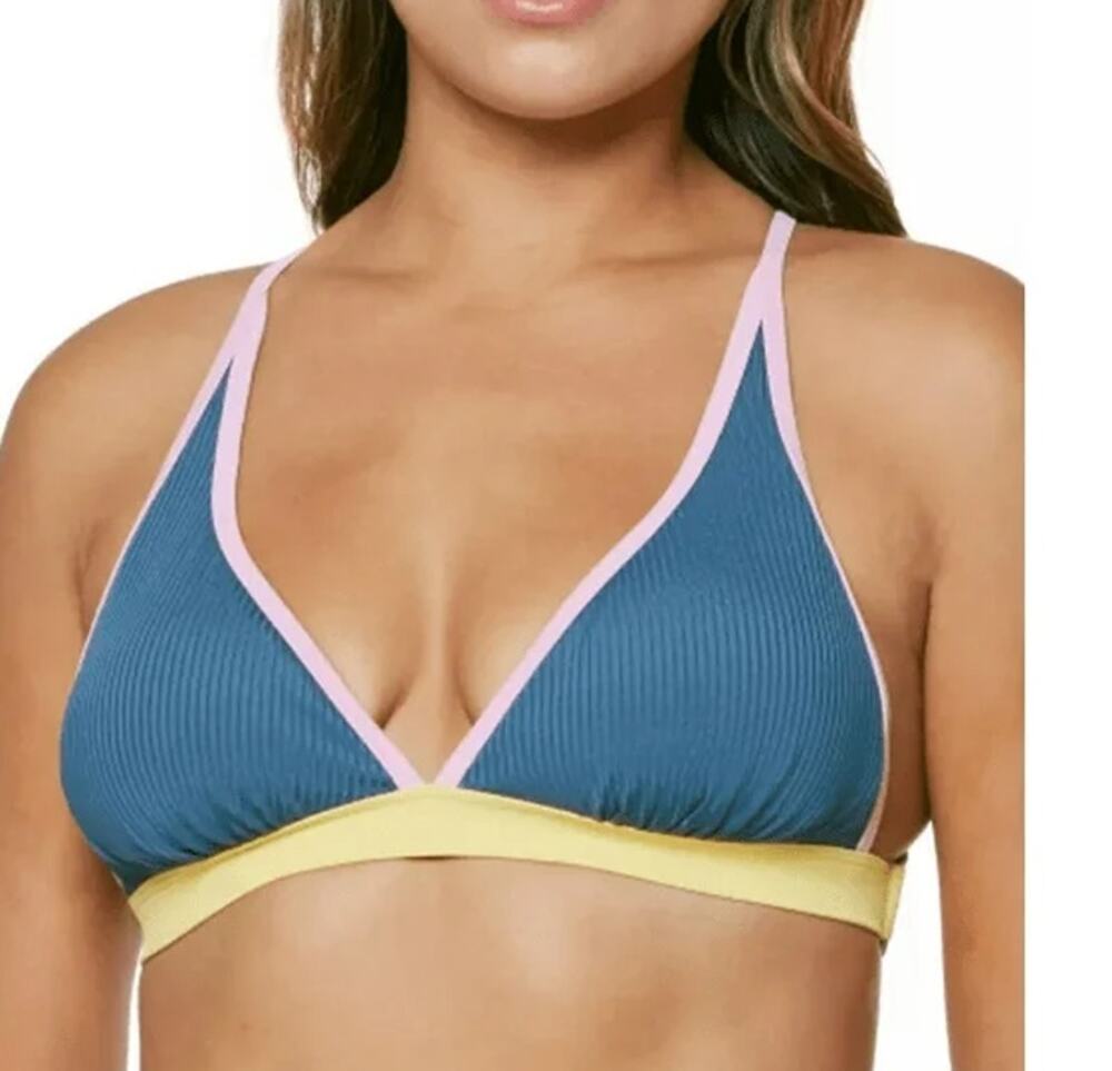 Jessica Simpson Blue X-Back Full-Support Triangle Bikini Swim Top, NWT, Large